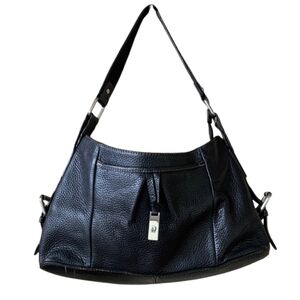 Etienne Aigner Black Pebble Leather Hobo Shoulder Bag Handbag Silver Hardware